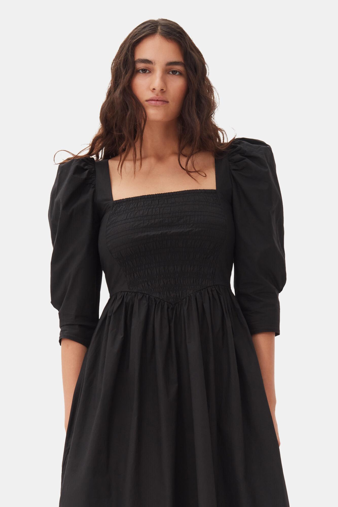 Black Cotton Poplin Smock Dress Product Image