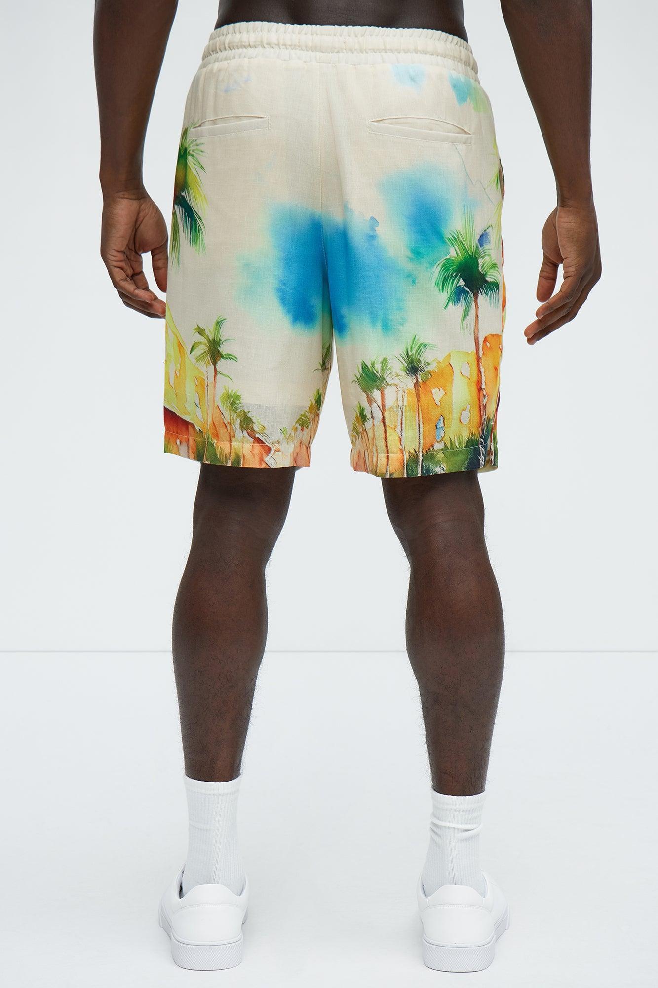 Watercolor Tropics Resort Shorts - Cream/combo Product Image