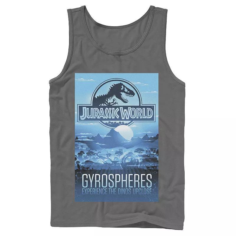 Mens Jurassic World Gyrospheres Tour Park Poster Graphic Tank Top Blue Product Image