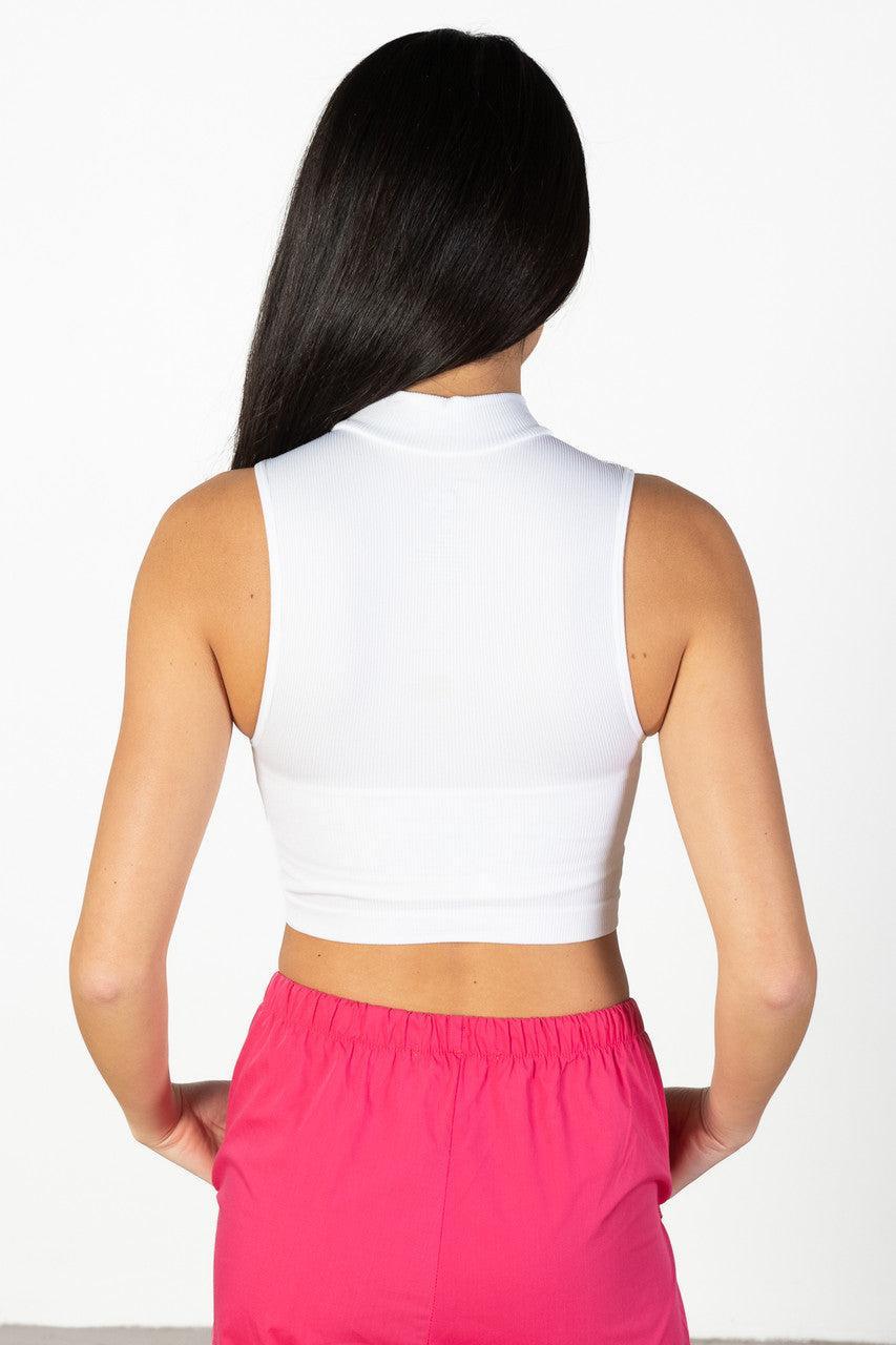 White Mock Neck Crop Tank Product Image