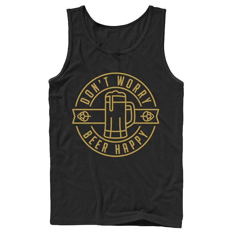 Mens Dont Worry Beer Happy Circle Tank Top Blue Product Image