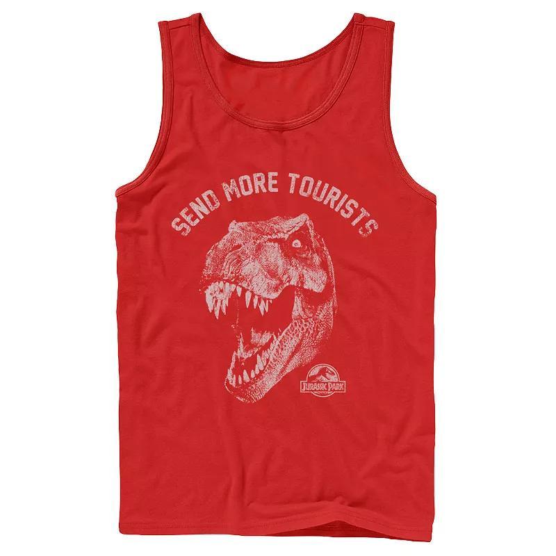 Men's Jurassic Park Tyrannosaurous Says Send More Tourists Tank Top, Size: Small, Blue Product Image