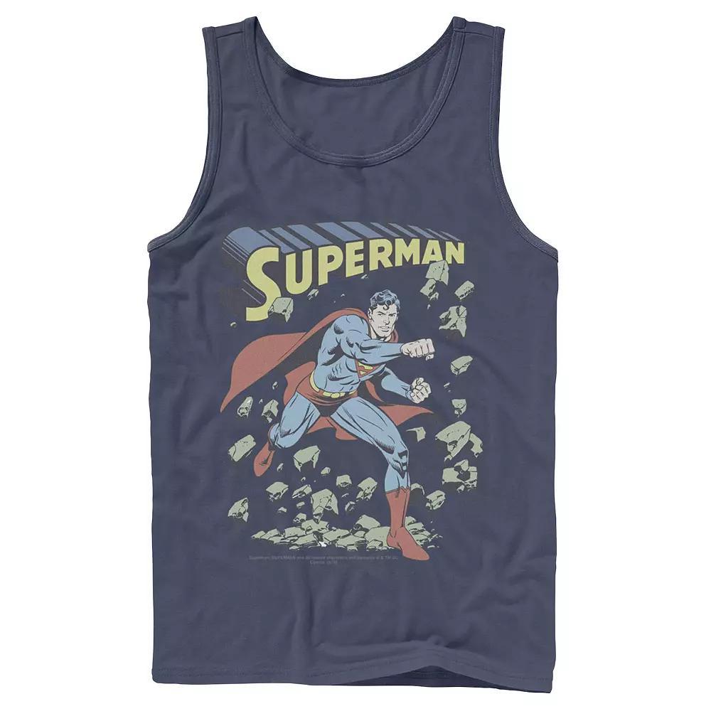 Men's DC Comics Superman With Rocks Vintage Poster Tank Top,  Product Image