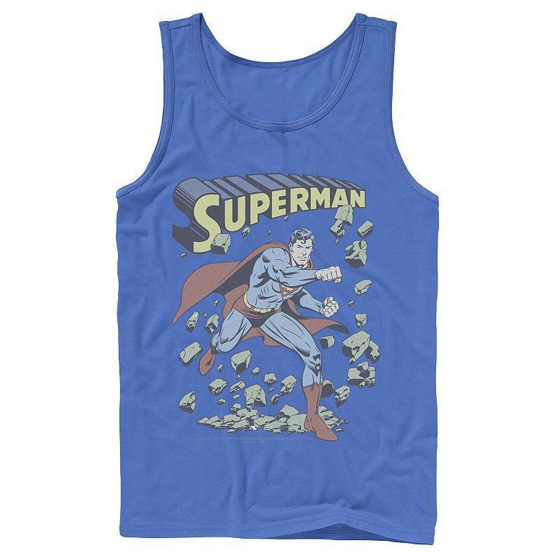 Men's DC Comics Superman With Rocks Vintage Poster Tank Top, Size: XL, White Product Image