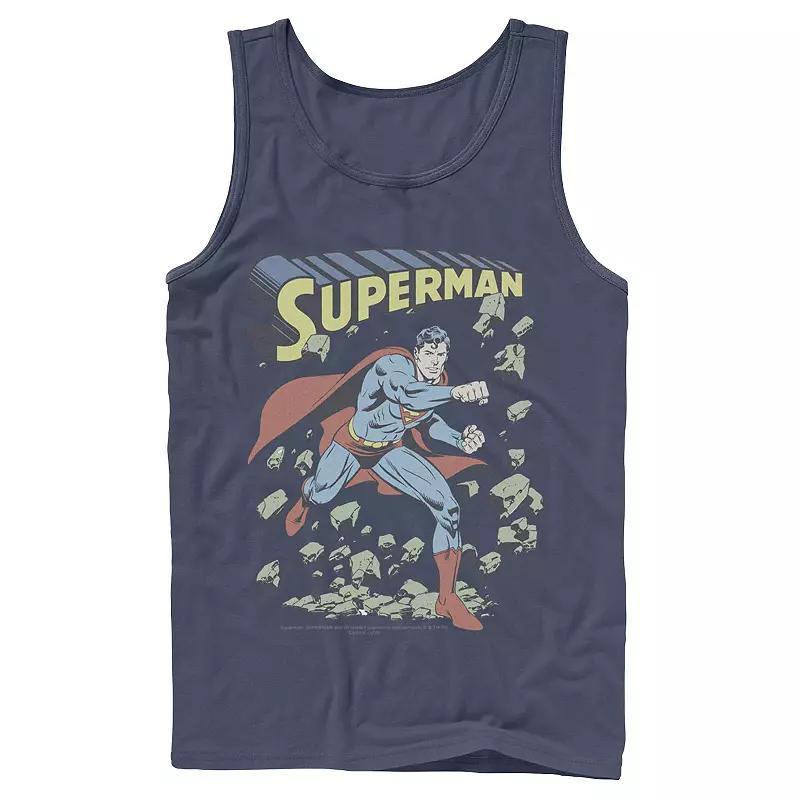 Men's DC Comics Superman With Rocks Vintage Poster Tank Top,  Product Image