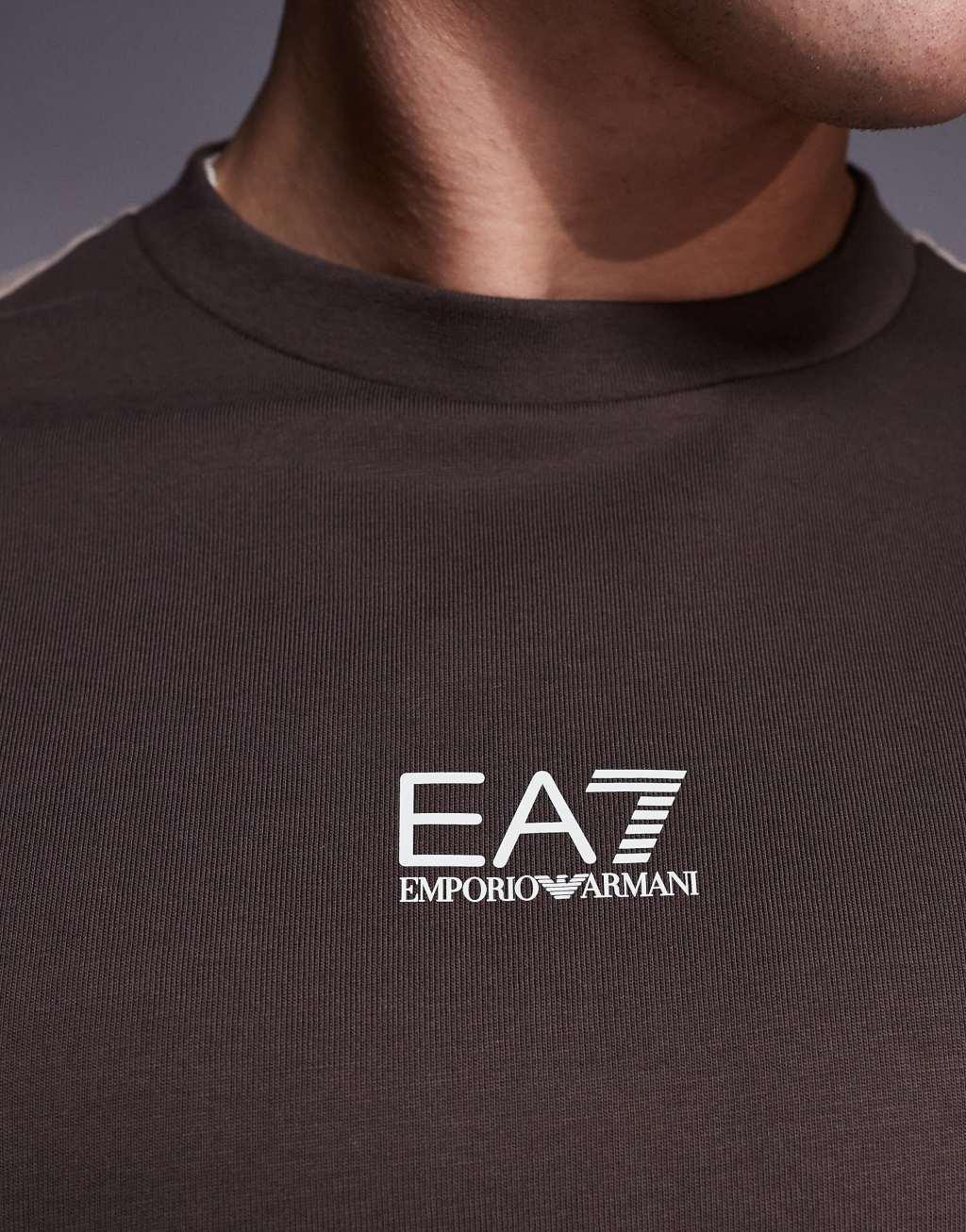 Armani EA7 color block central logo T-shirt in brown Product Image