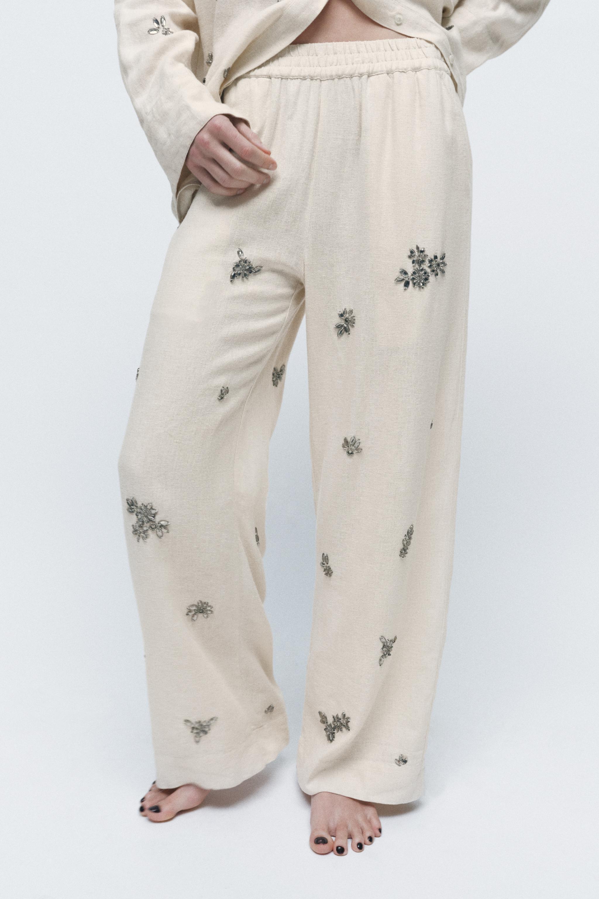 JEWELED LINEN PANTS Product Image