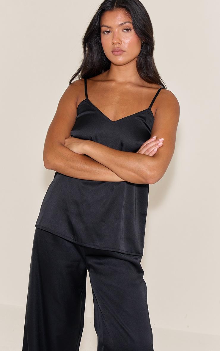 Black Satin Cami And Pant Pj Set Product Image