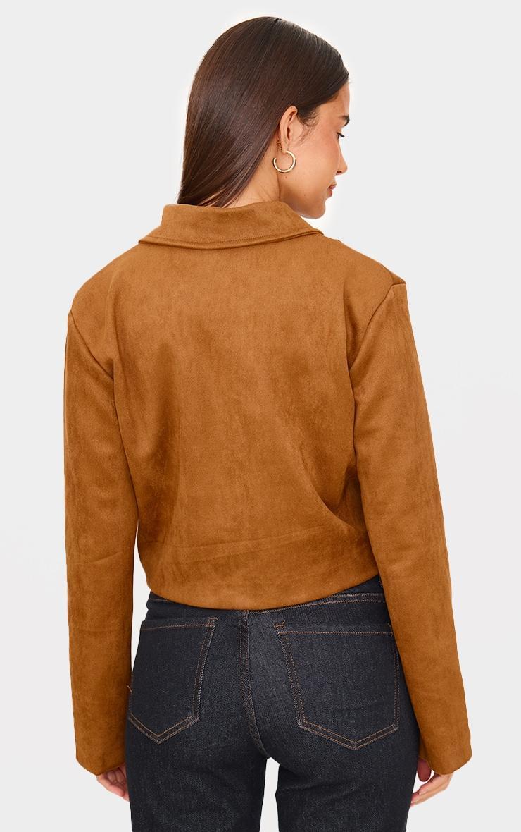 Sand Shoulder Pad Detail Faux Suede Jacket Product Image