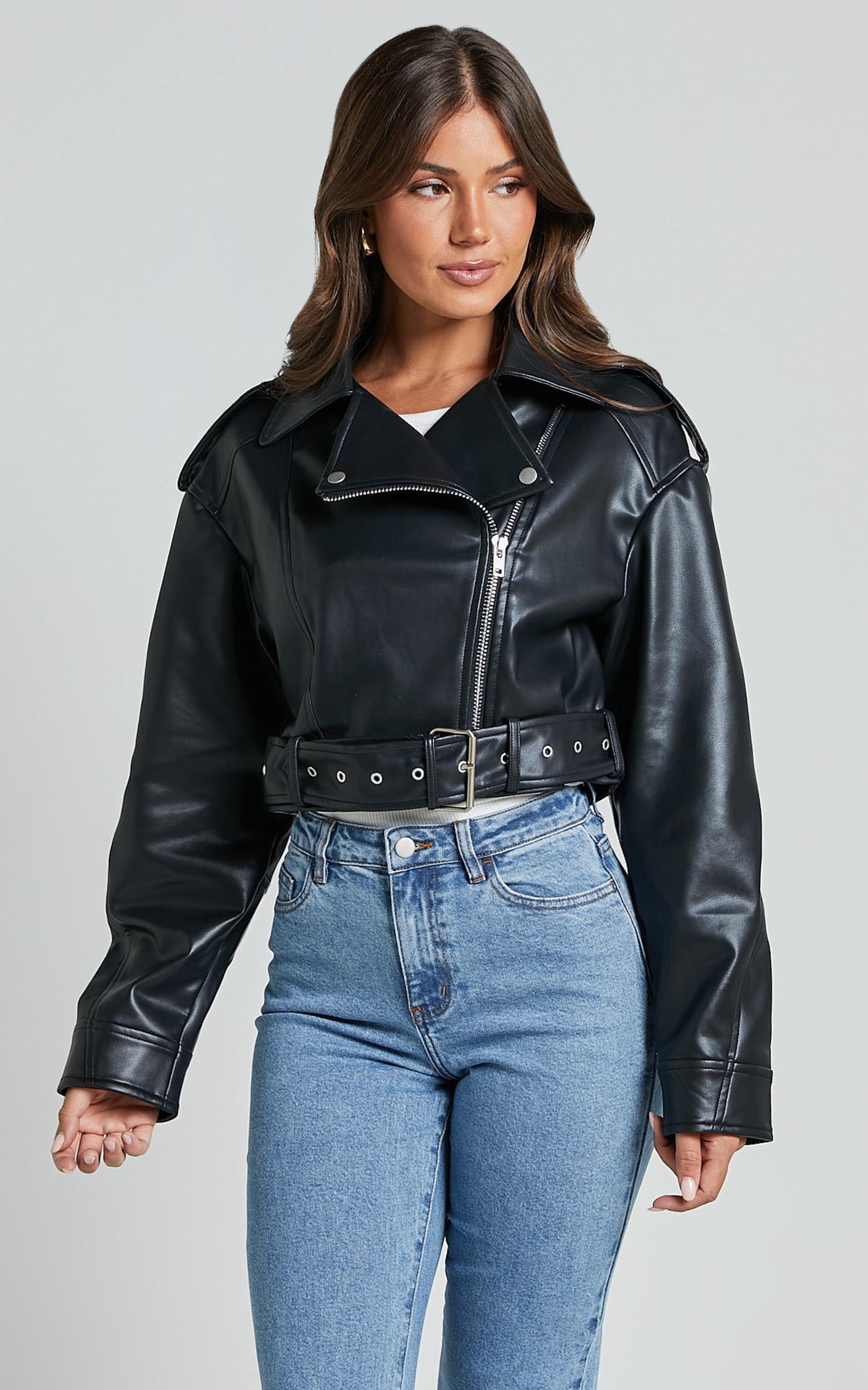 Bertha Jacket - Faux Leather Biker Jacket in Black Product Image