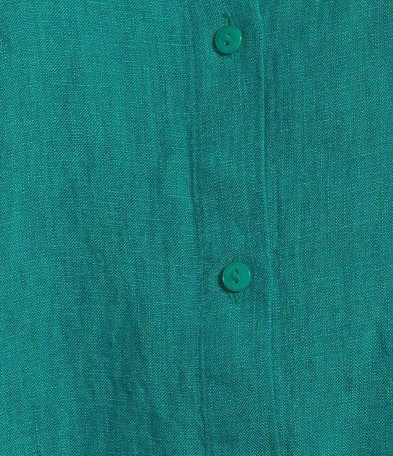 Eileen Fisher Washed Organic Linen Mandarin Collar Short Sleeve Button Front Top Product Image