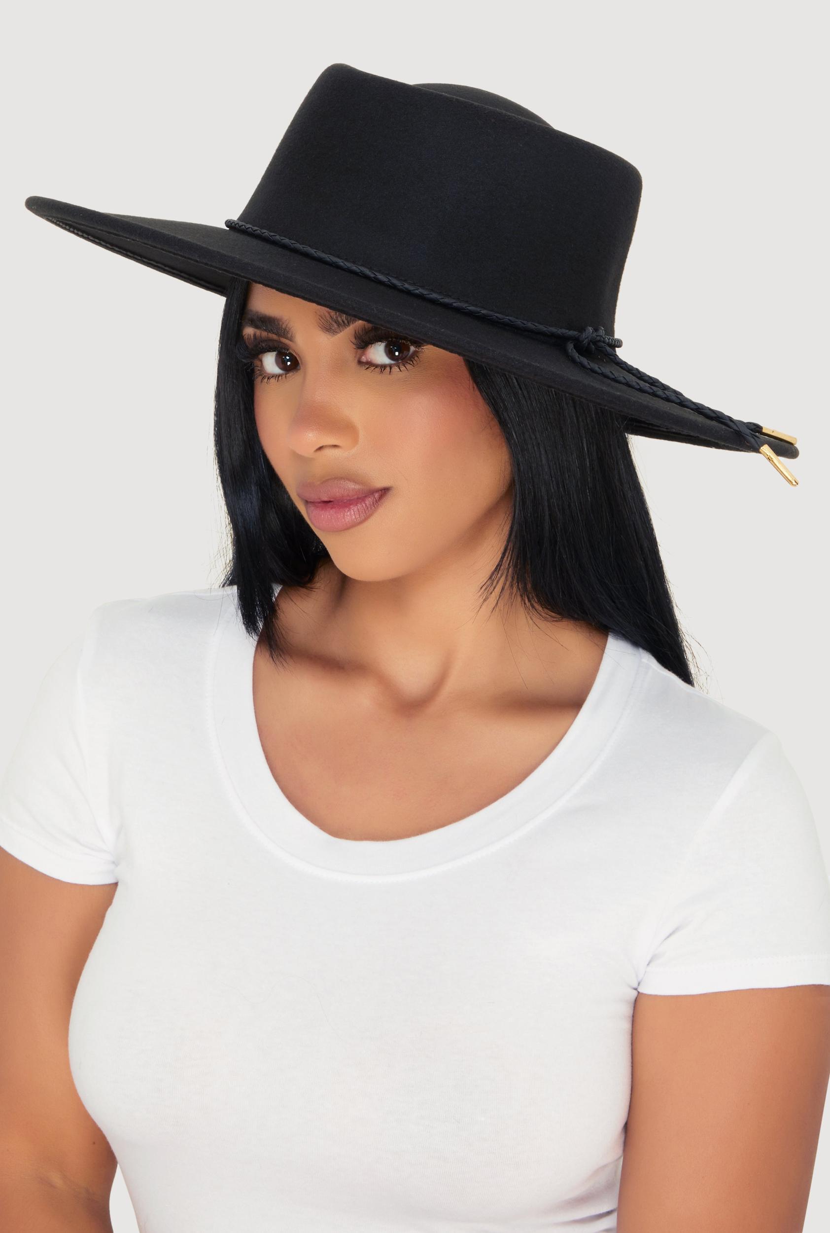 Faux Suede Braided Cord Detail Panama Hat Female Product Image