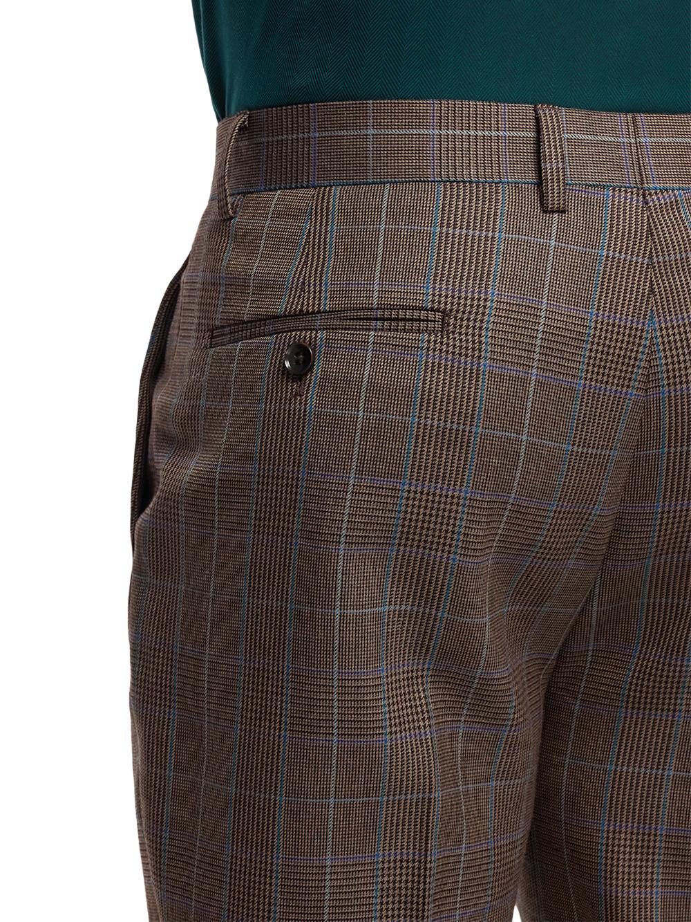 Wool Blend Plaid Single Pleat Suit Pants - Brown/blue Product Image