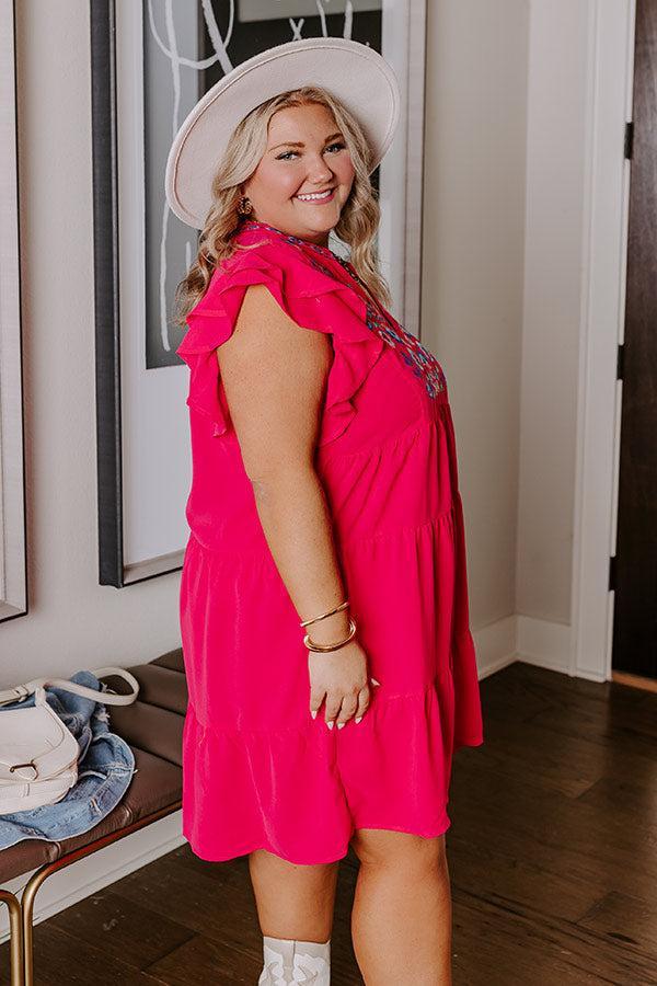 Hidden Bungalow Embroidered Dress In Hot Pink Curves Product Image