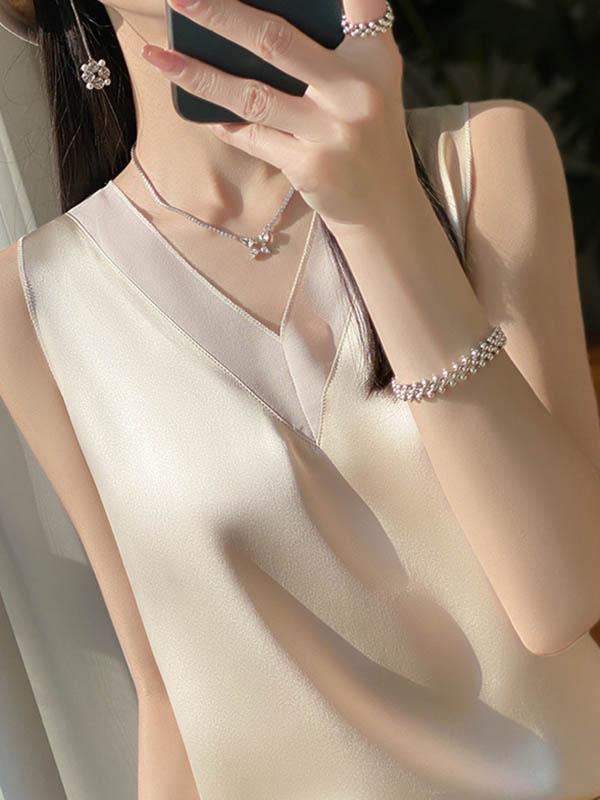 Loose Sleeveless Solid Color V-Neck Vest Top Product Image