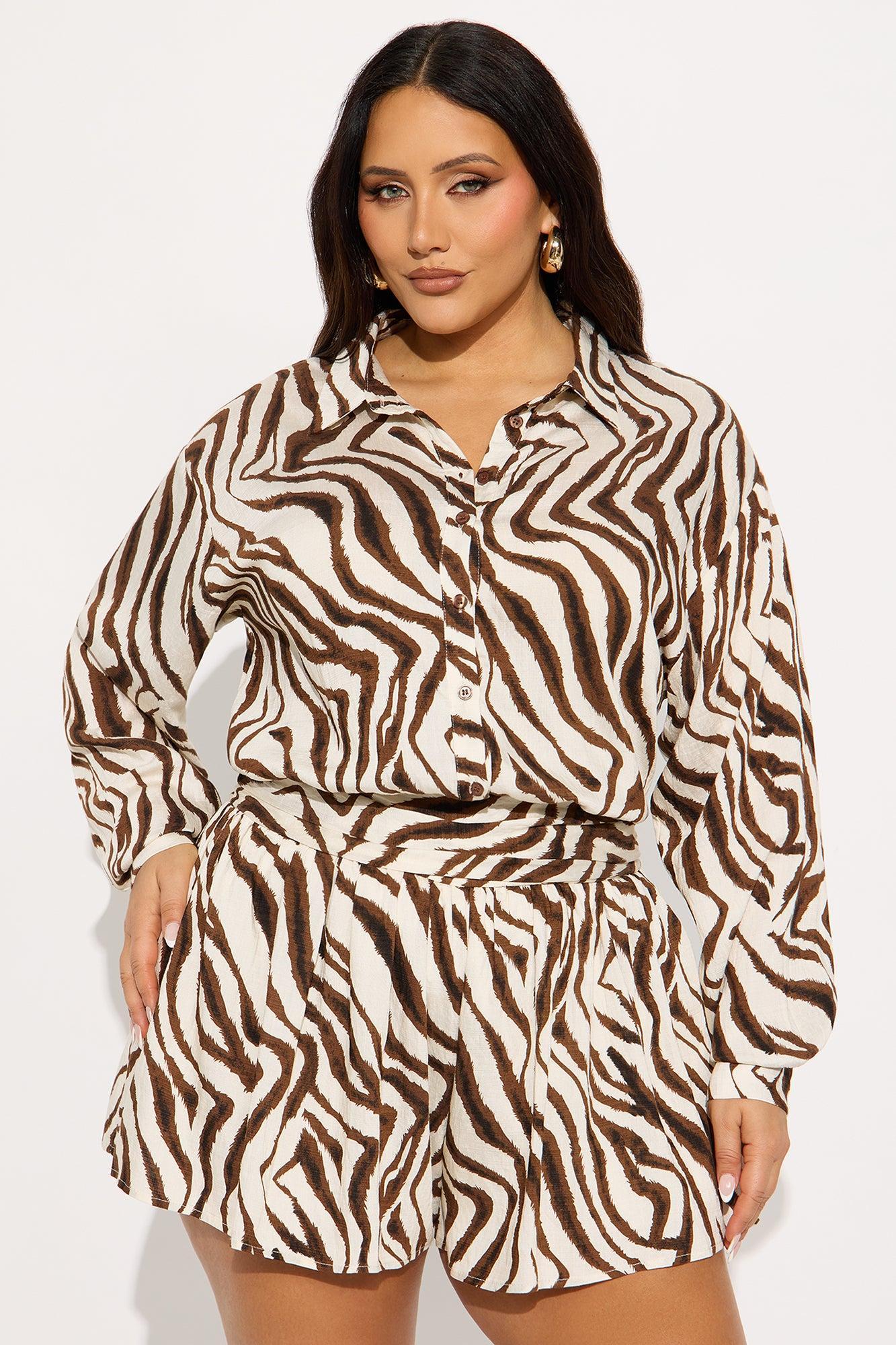 Rania Long Sleeve Button Up Romper - Brown/combo Female Product Image