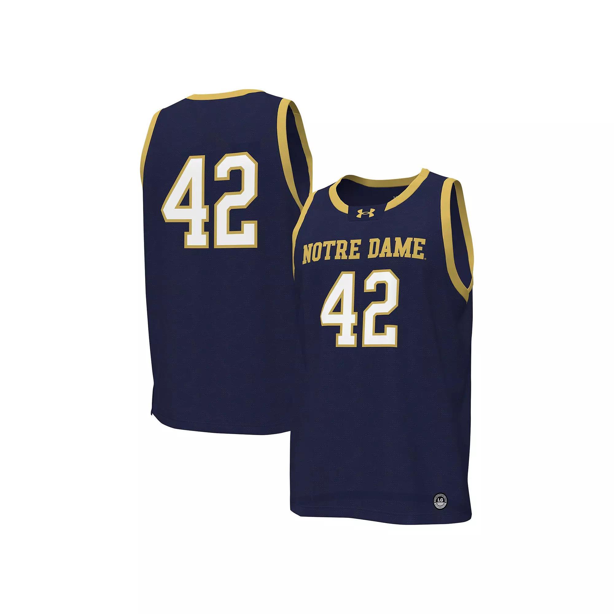 Men's Under Armour #42 Navy Notre Dame Fighting Irish Replica Basketball Jersey, Size: Large, Blue Product Image