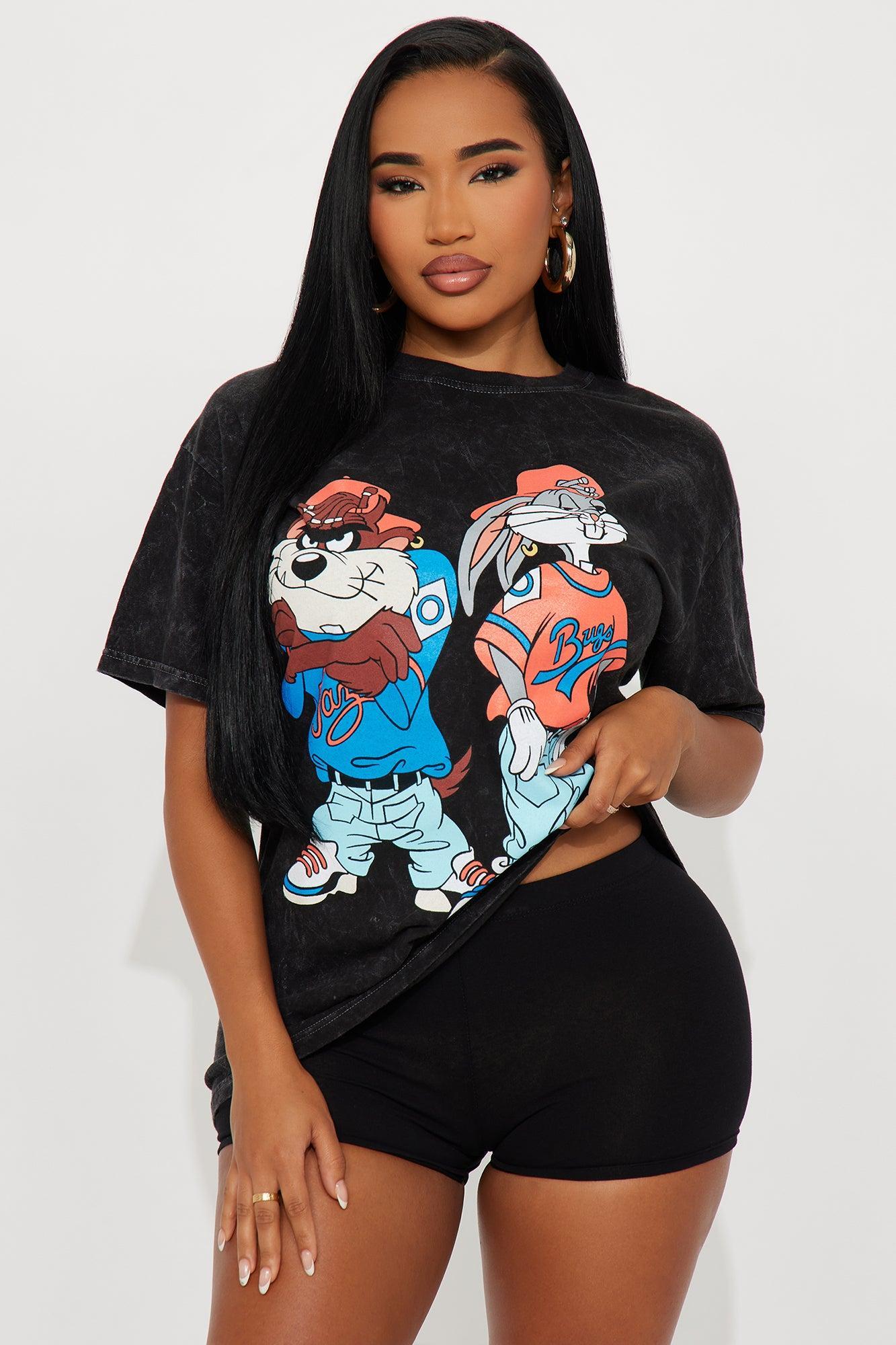 Bugs and Taz Washed Multi Hit Oversized Tee - Black Female Product Image