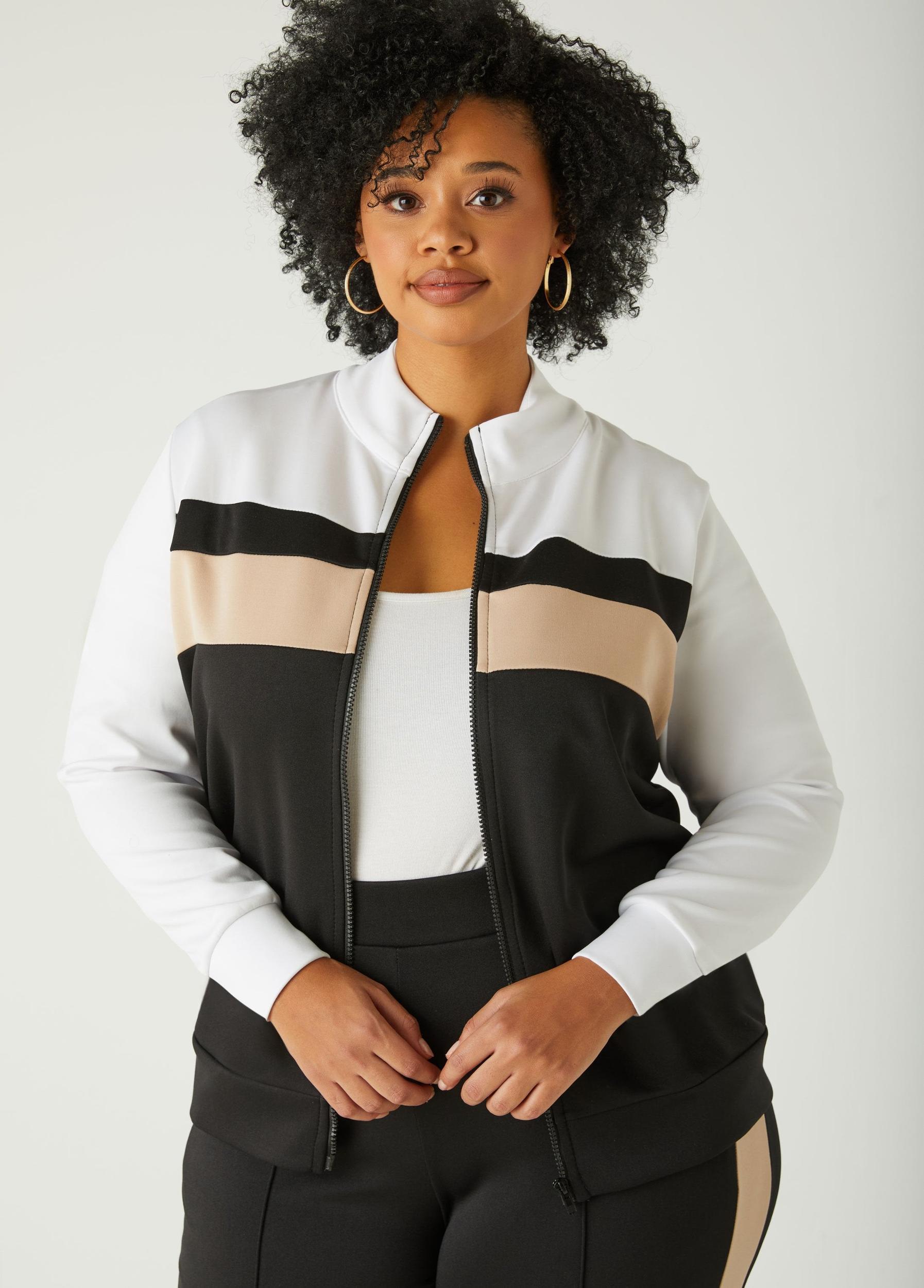 Plus Size Colorblock Zip Front Track Jacket Ashley Stewart Product Image