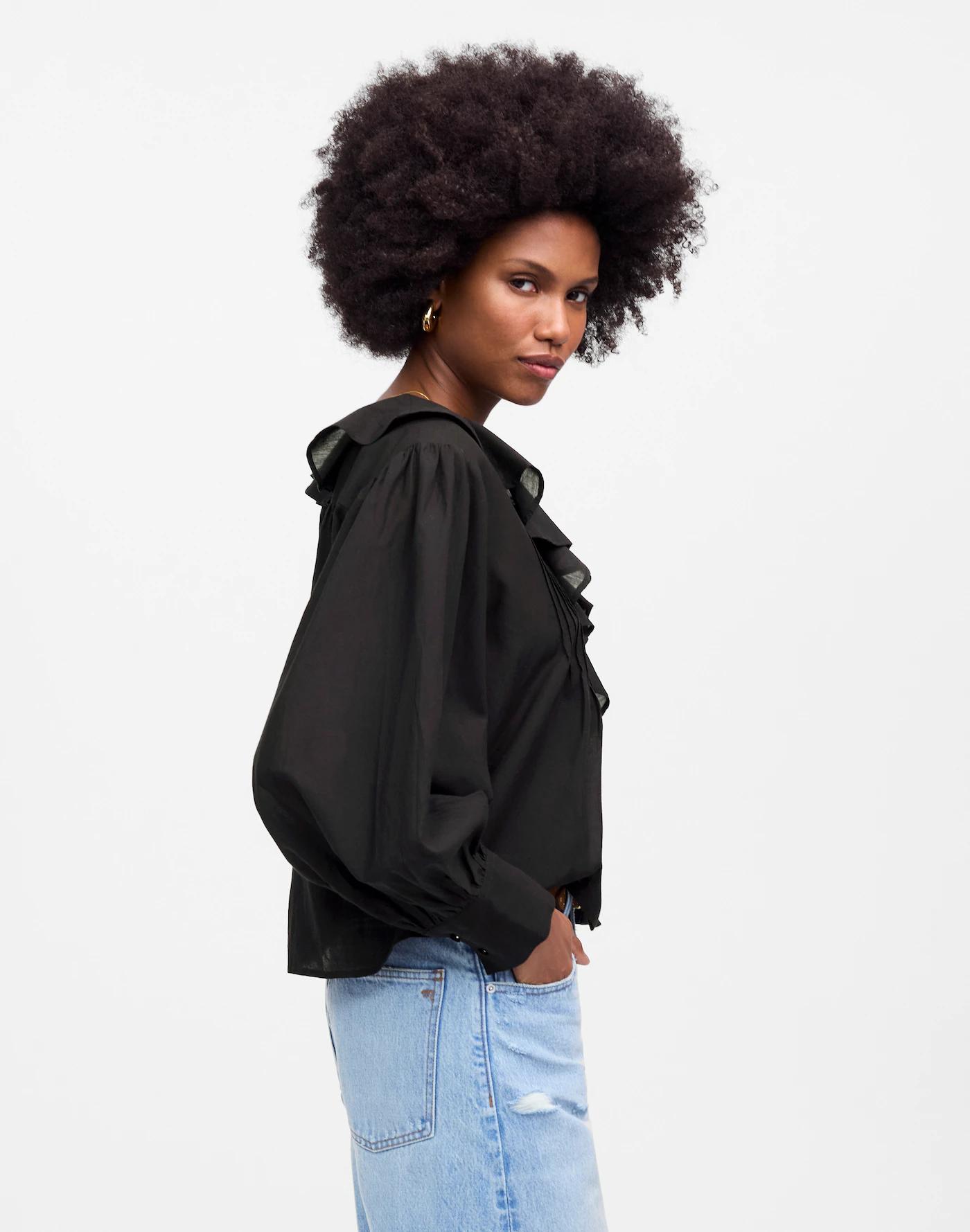 Ruffled Pintucked Long-Sleeve Top Product Image