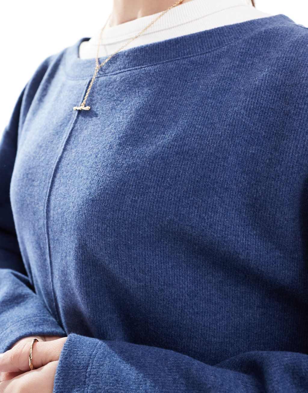 Miss Selfridge soft touch ribbed oversized long sleeve top in blue Product Image