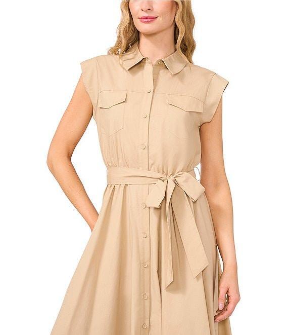 CeCe Collared Cap Sleeve Button Front Belted Shirt Midi Dress Product Image