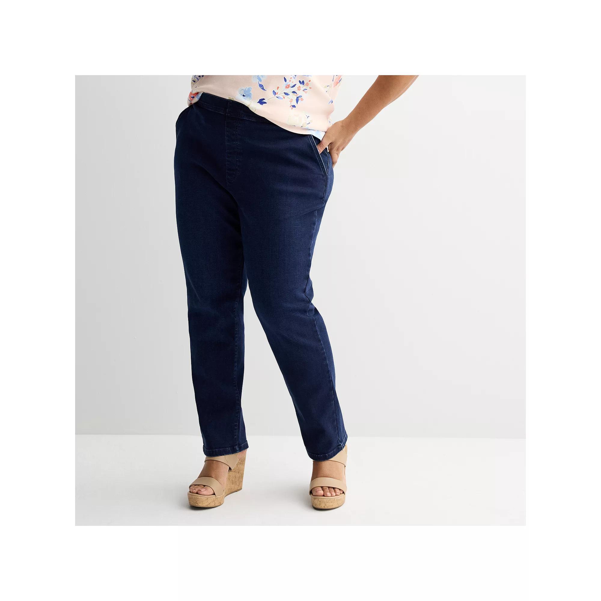 Plus Size Croft & Barrow Classic Pull-On Jeans, Womens Dark Blue Product Image