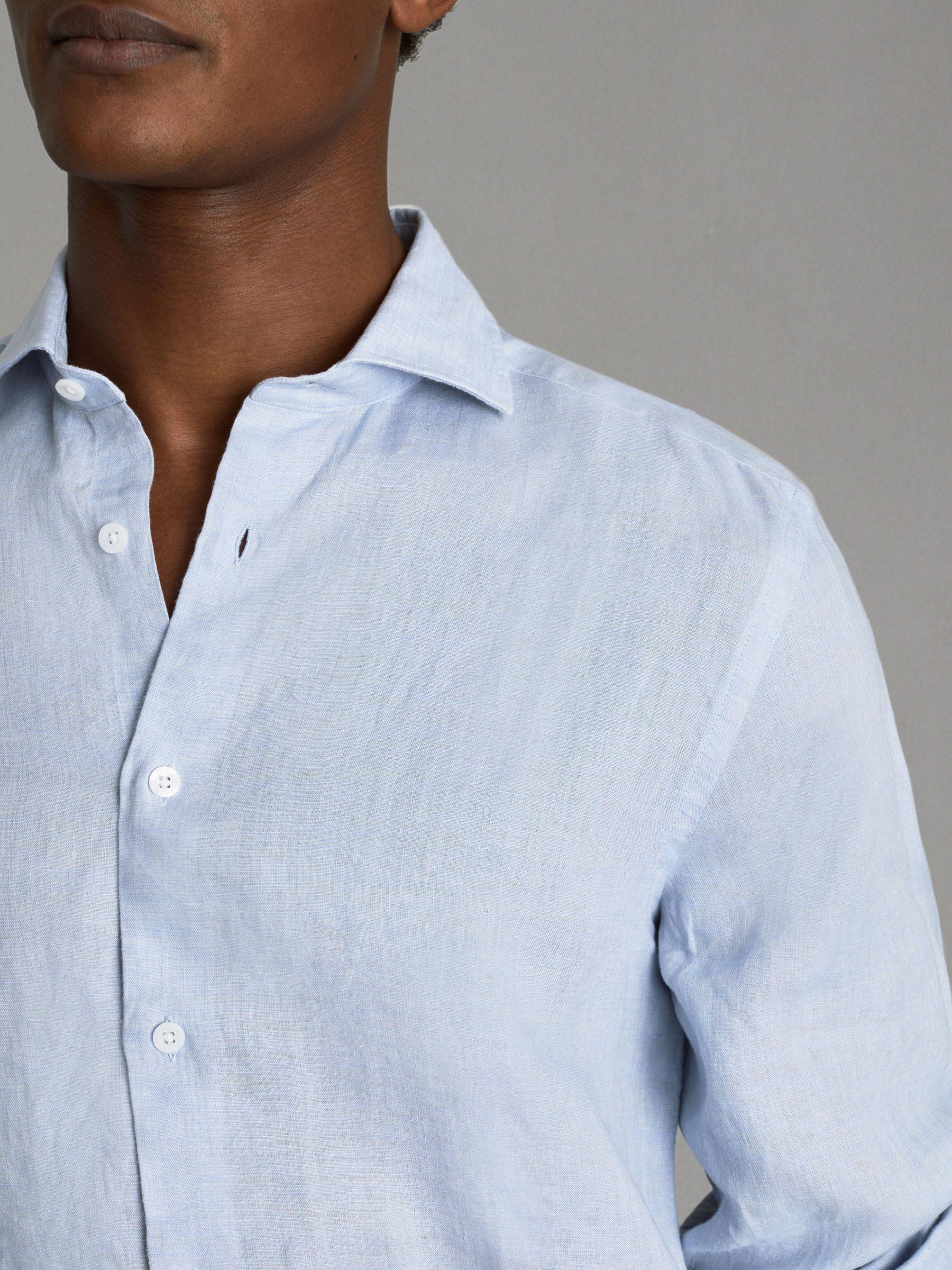 Linen Button-Through Shirt in Light Blue Product Image