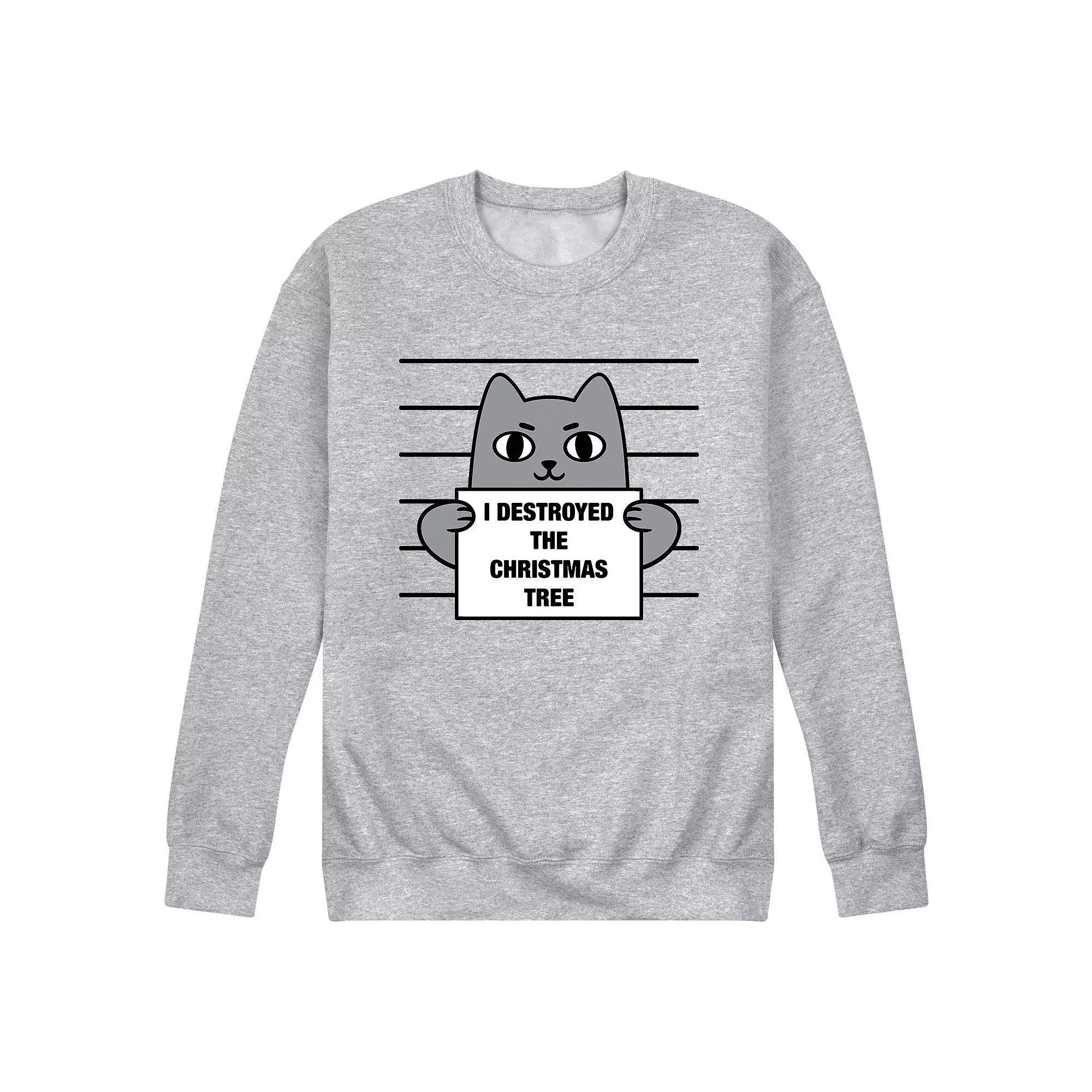 Men's Destroyed Christmas Tree Cat Sweatshirt,  Product Image