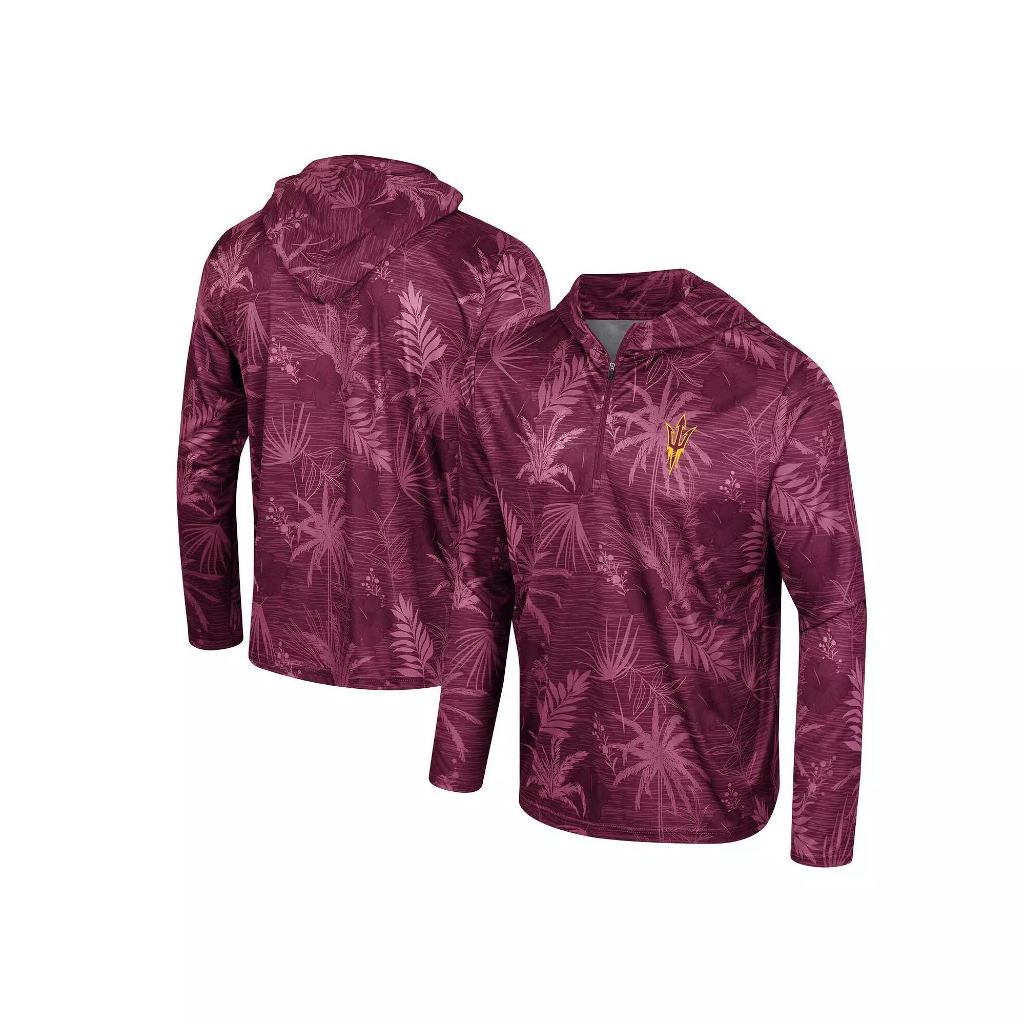 Men's Colosseum Crimson Indiana Hoosiers Palms Printed Lightweight Quarter-Zip Hooded Top,  Product Image