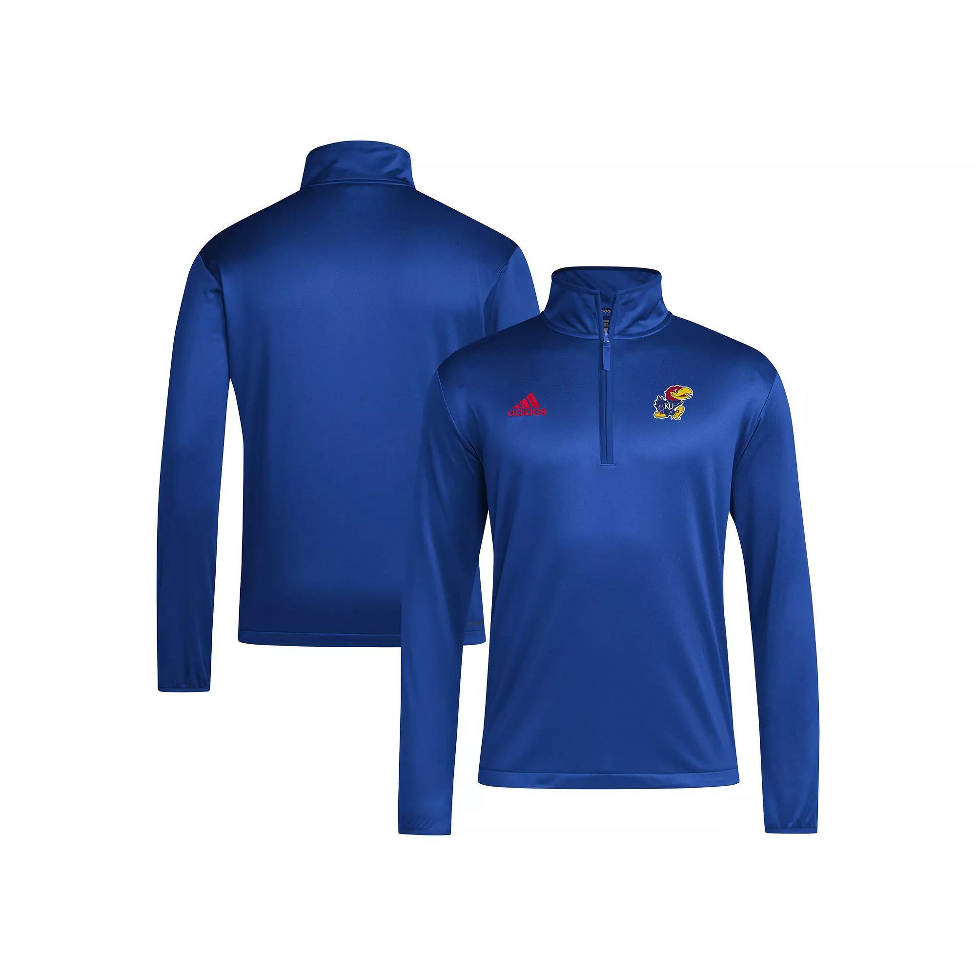 Men's adidas Royal Kansas Jayhawks Coaches Sideline Quarter-Zip Top, Size: Large, Blue Product Image