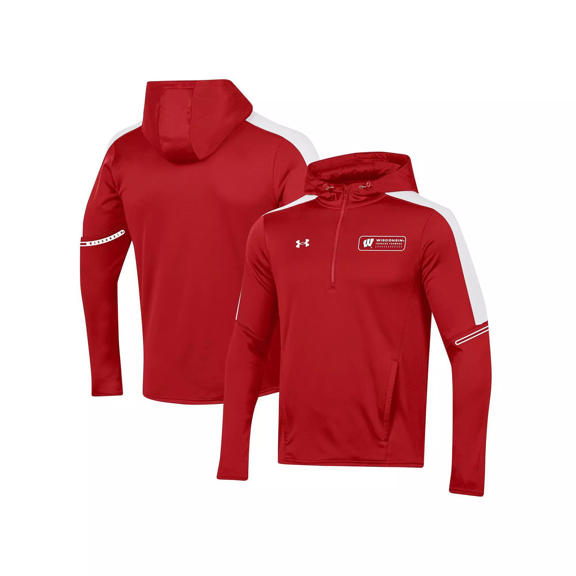 Men's Under Armour Red Wisconsin Badgers 2023 Sideline Quarter-Zip Hoodie,  Product Image