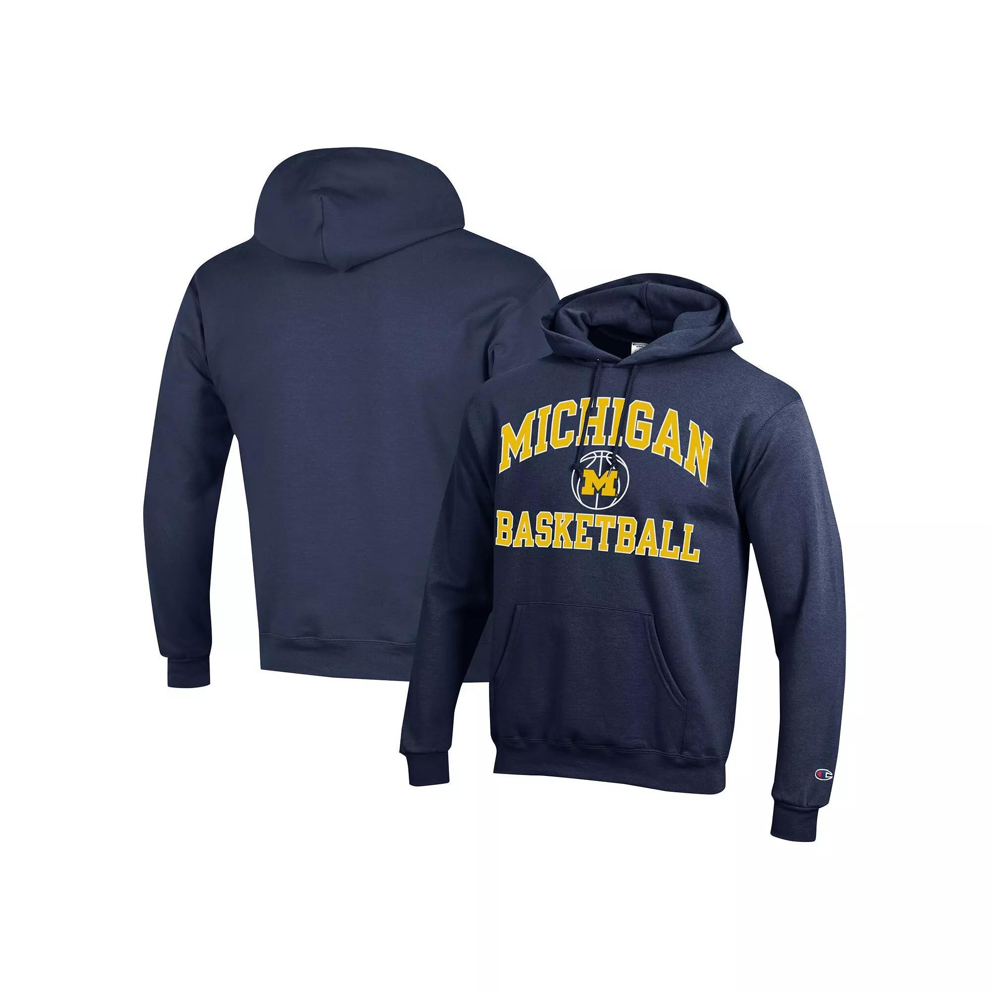 Men's Champion Navy Michigan Wolverines Basketball Icon Powerblend Pullover Hoodie, Size: XL, Blue Product Image