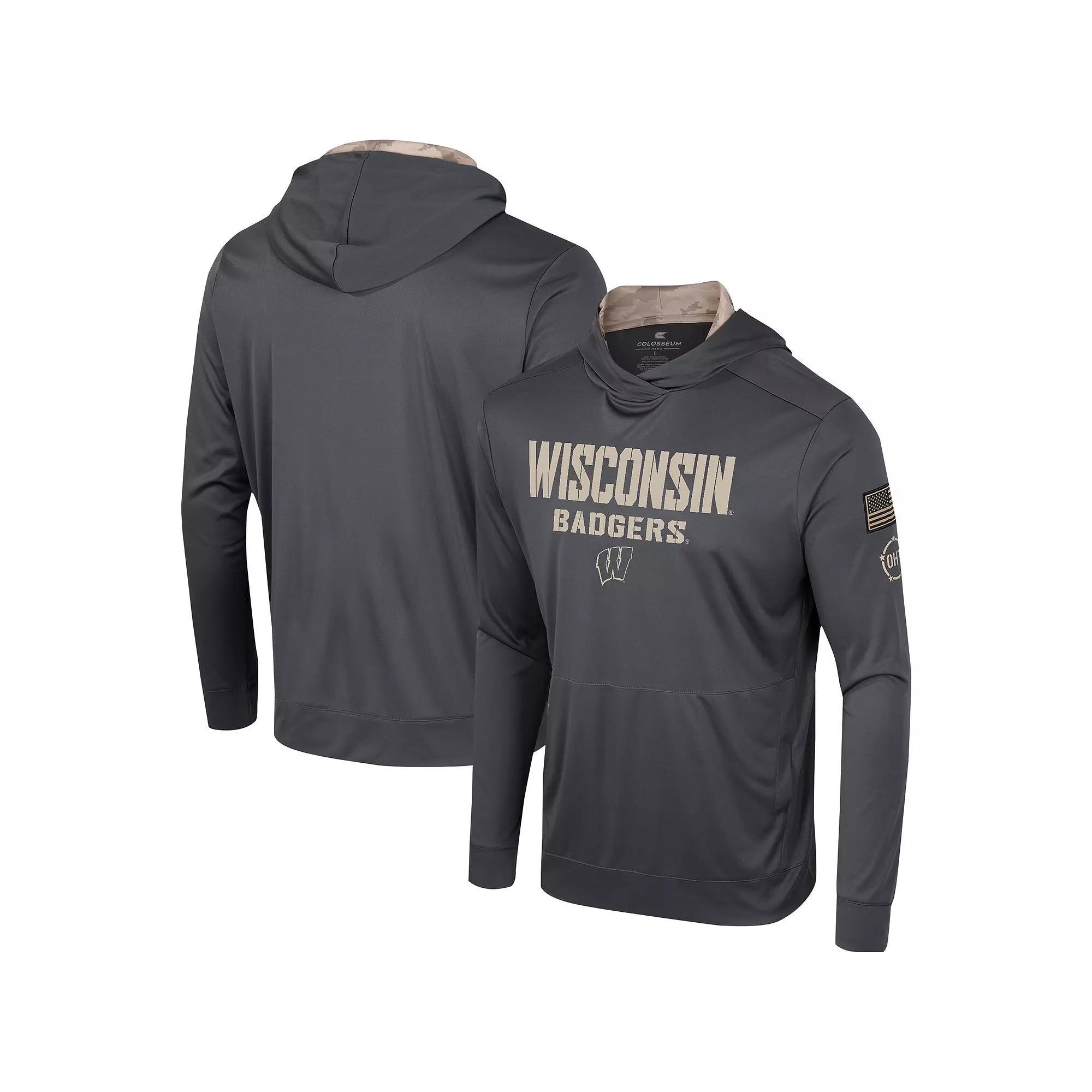 Men's Colosseum Charcoal Wisconsin Badgers OHT Military Appreciation Long Sleeve Hoodie T-Shirt, Size: Medium Product Image