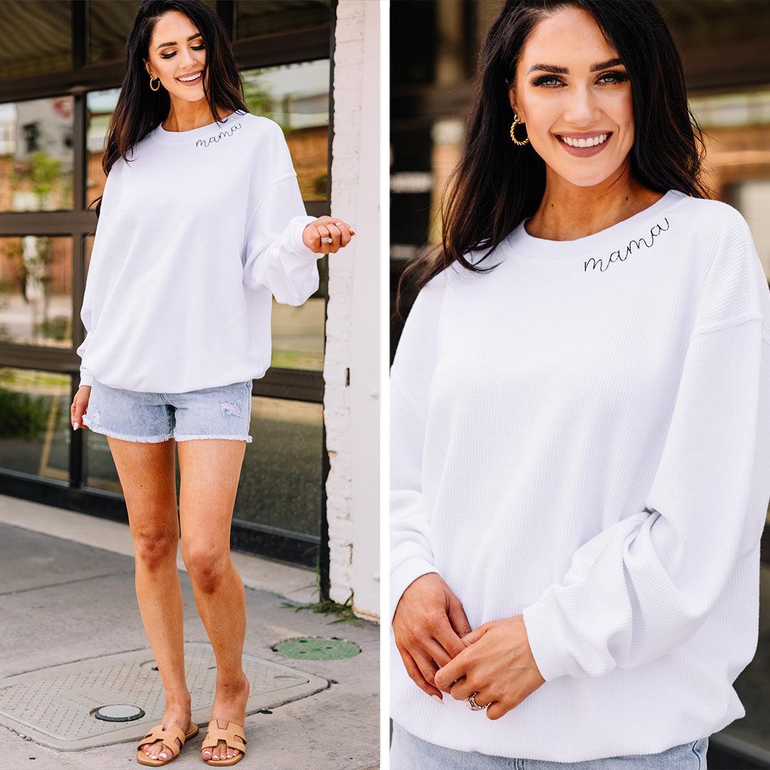 Mama White Corded Embroidered Sweatshirt Female Product Image