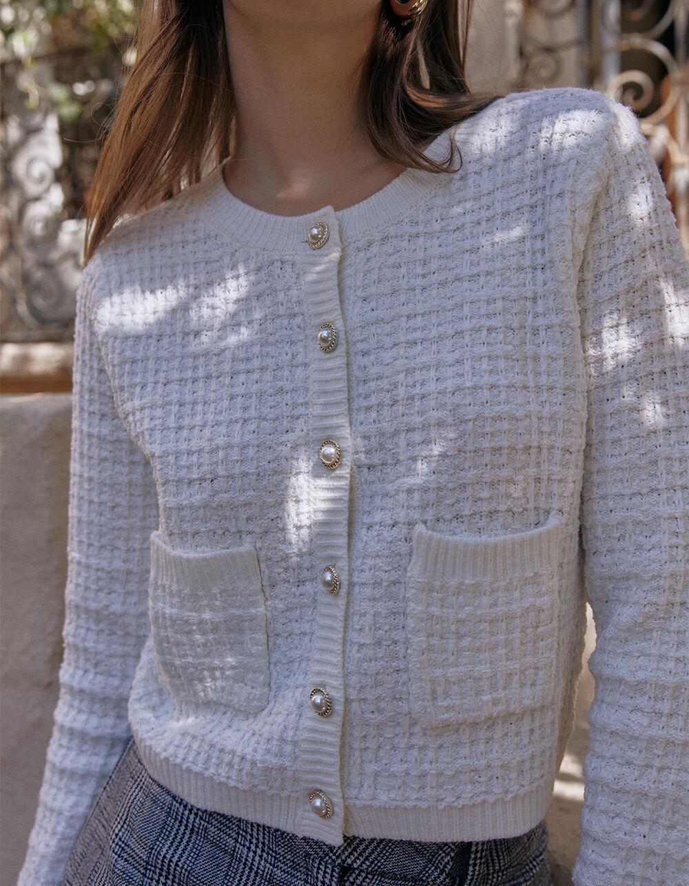 WEST OF MELROSE Boucle Button Front Womens Cardigan - CREAM Product Image