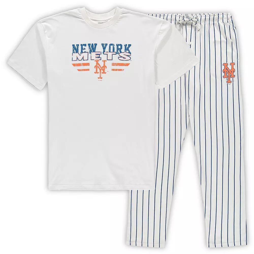 Men's Concepts Sport White/Royal New York Mets Big & Tall Pinstripe Sleep Set, Size: 4XLT Product Image