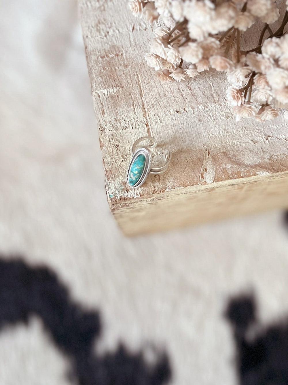 Turquoise Gemstone Oval Adjustable Ring Product Image