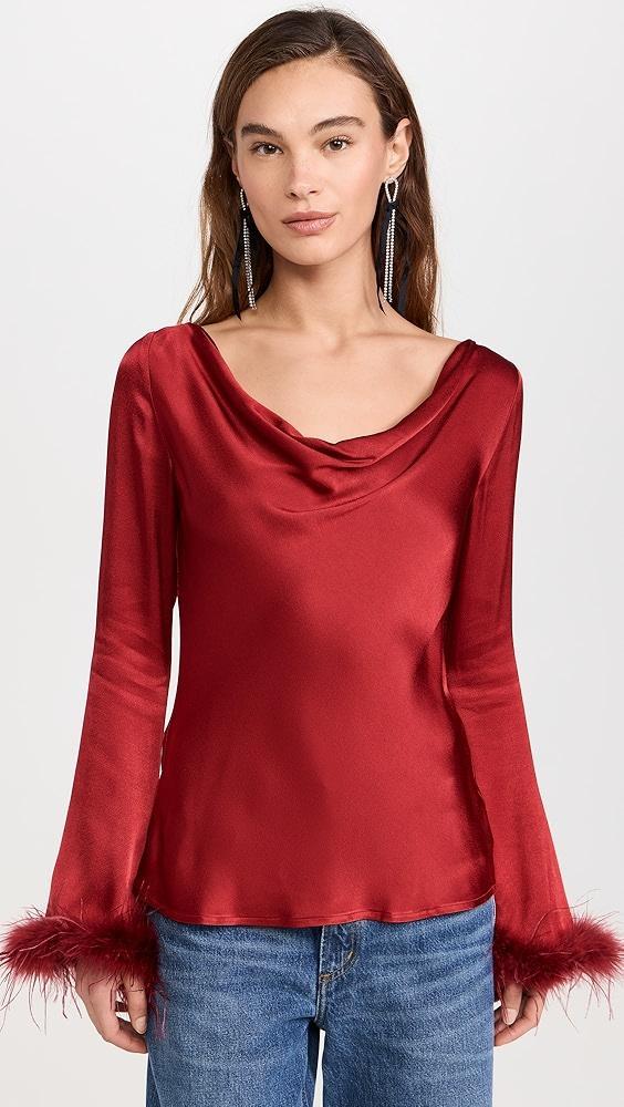 WAYF Cowl Neck Feather Trim Top | Shopbop Product Image