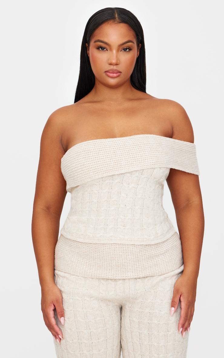 Plus Oatmeal Marl Textured Knit Foldover Bandeau Top Product Image