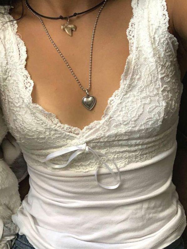 Patchwork Lace Y2K Crop Tank Top Product Image