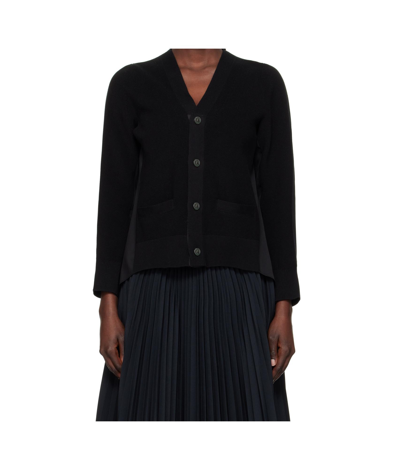 SACAI Long-sleeved Knitted Cardigan In Black Product Image