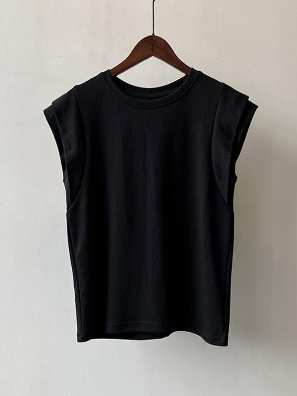 Loose Sleeveless Split-Joint Round-Neck T-Shirts Tops Product Image