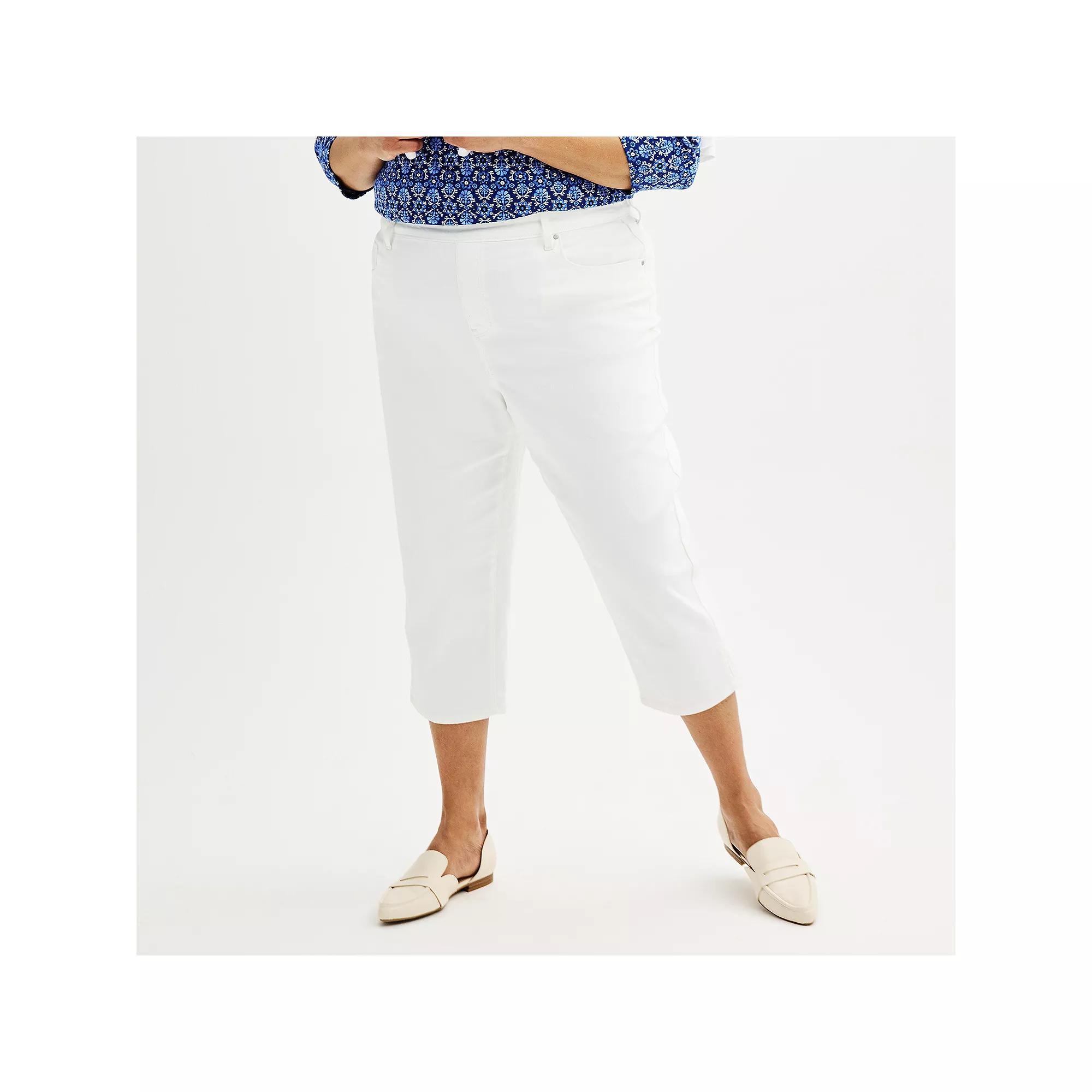 Plus Size Croft & Barrow® Pull-On Denim Capri, Women's, Size: 0X, White Product Image