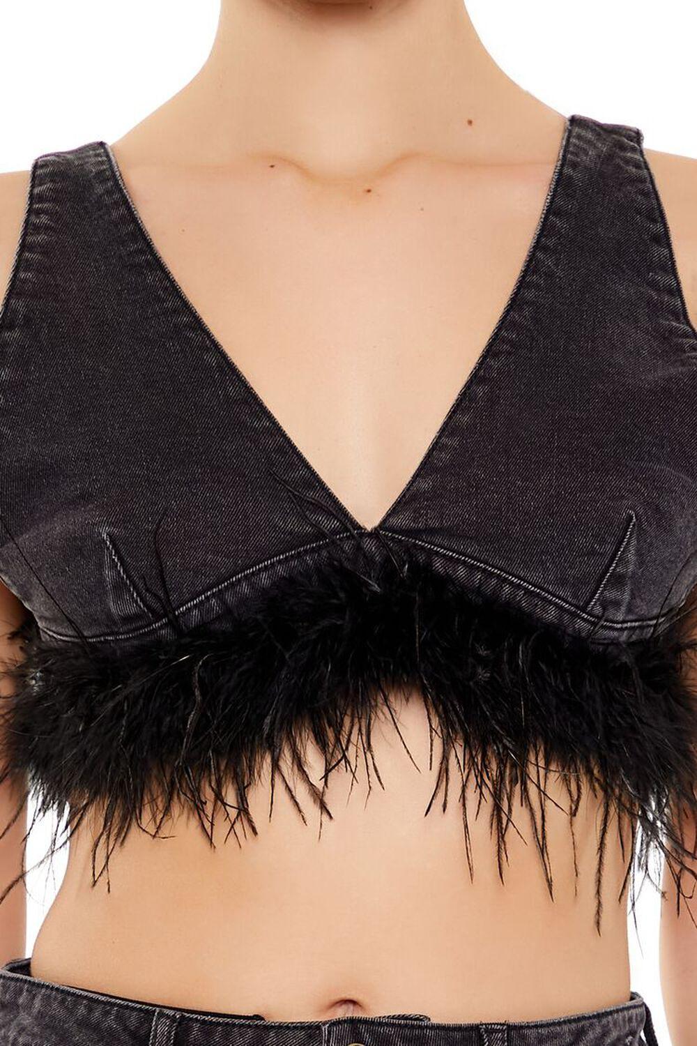 Feather-Trim Denim Bralette | Forever 21 Product Image