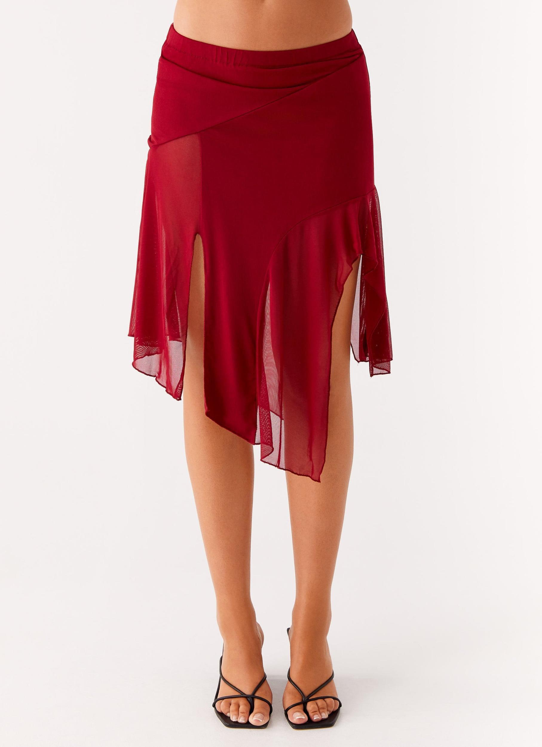 Anthea Mesh Midi Skirt - Red Product Image