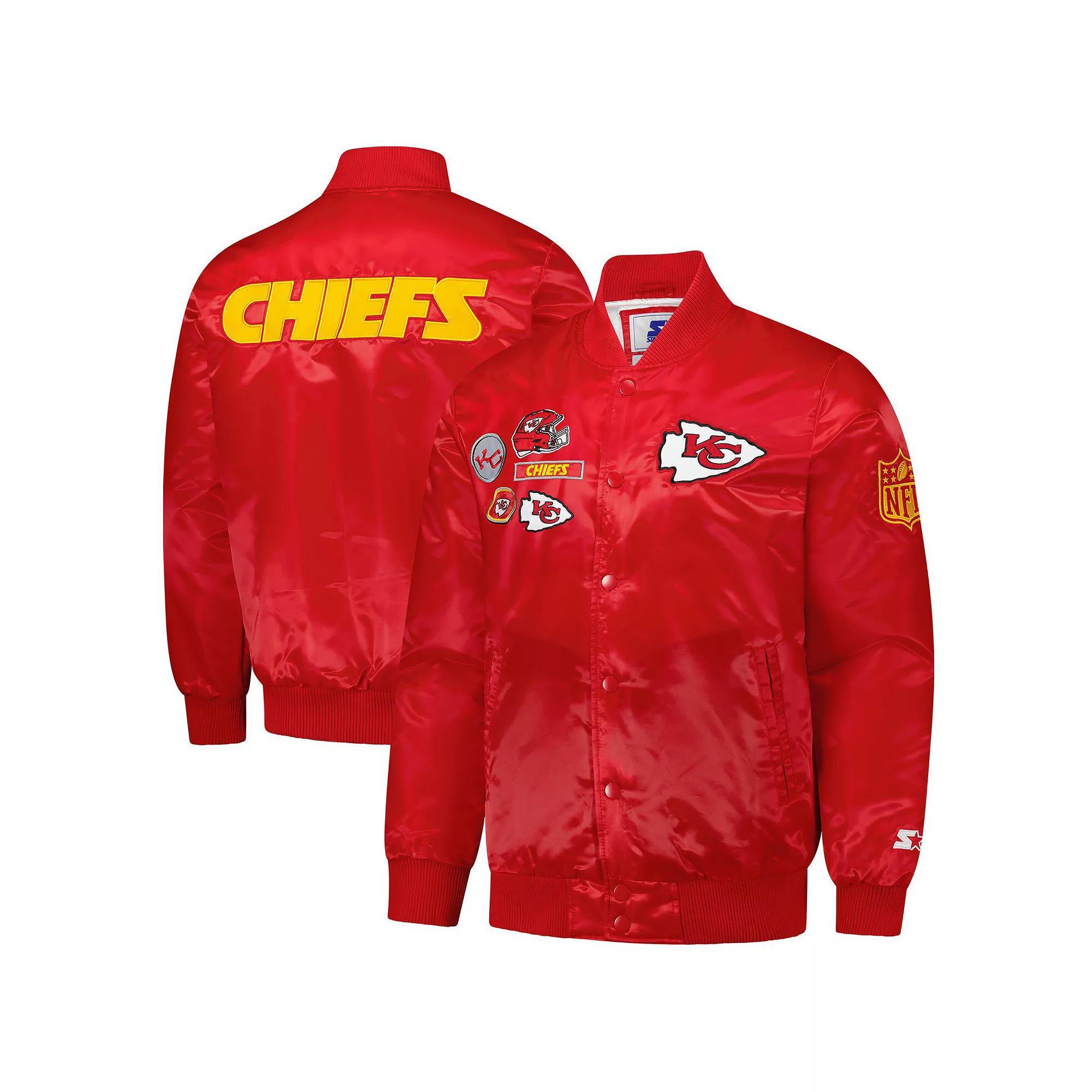 Men's Starter Red Kansas City Chiefs Exclusive Satin Full-Snap Varsity Jacket,  Product Image