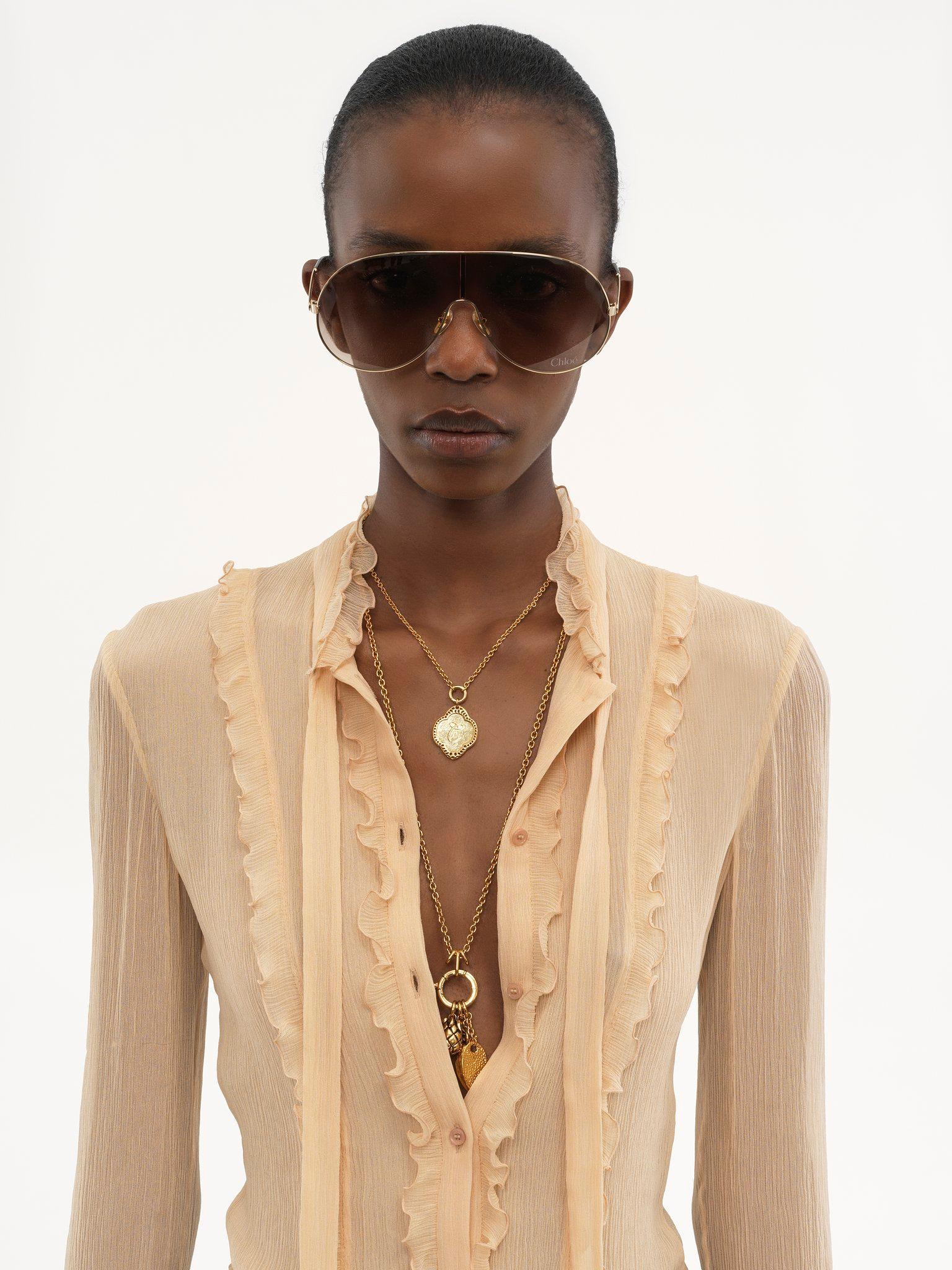 Ruffled fitted blouse in silk crêpon Product Image