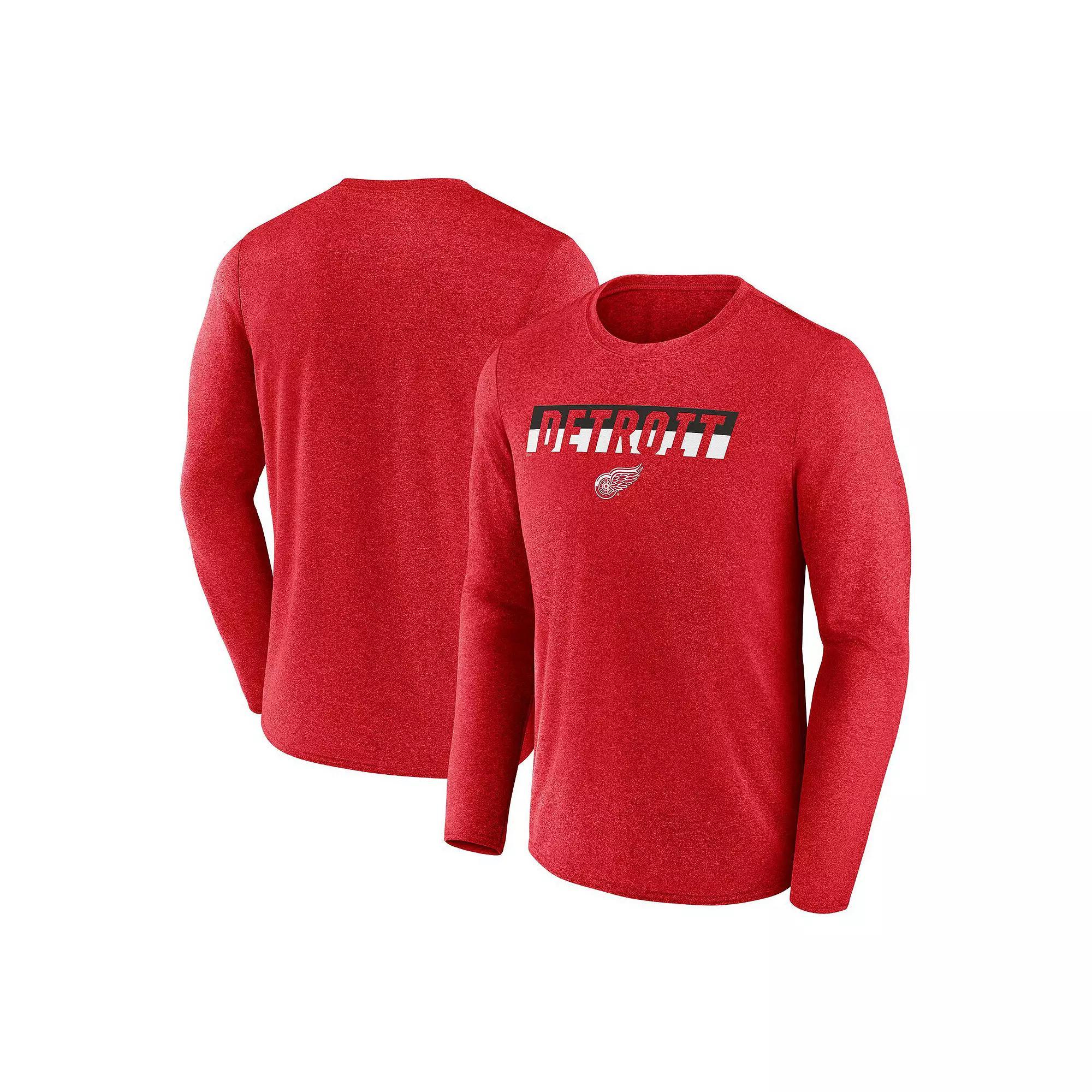 Men's Fanatics Heather Red Detroit Red Wings Transition Long Sleeve T-Shirt,  Product Image