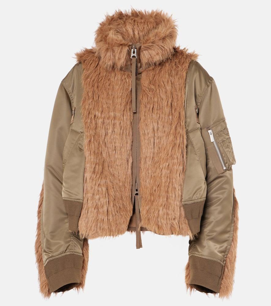 SACAI Faux Fur And Technical Jacket In Brown/multi Product Image